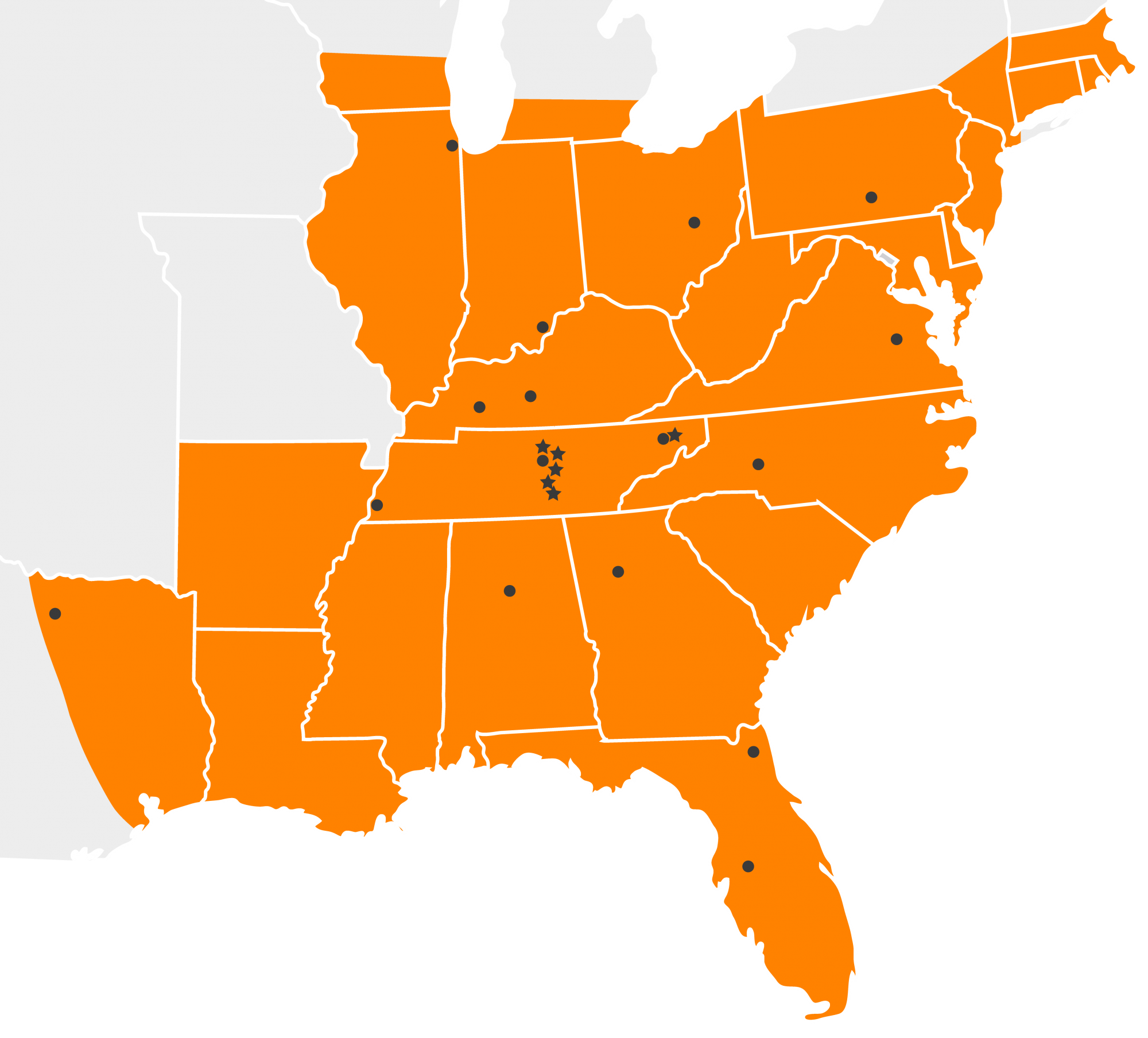 map, states, service area, big g express